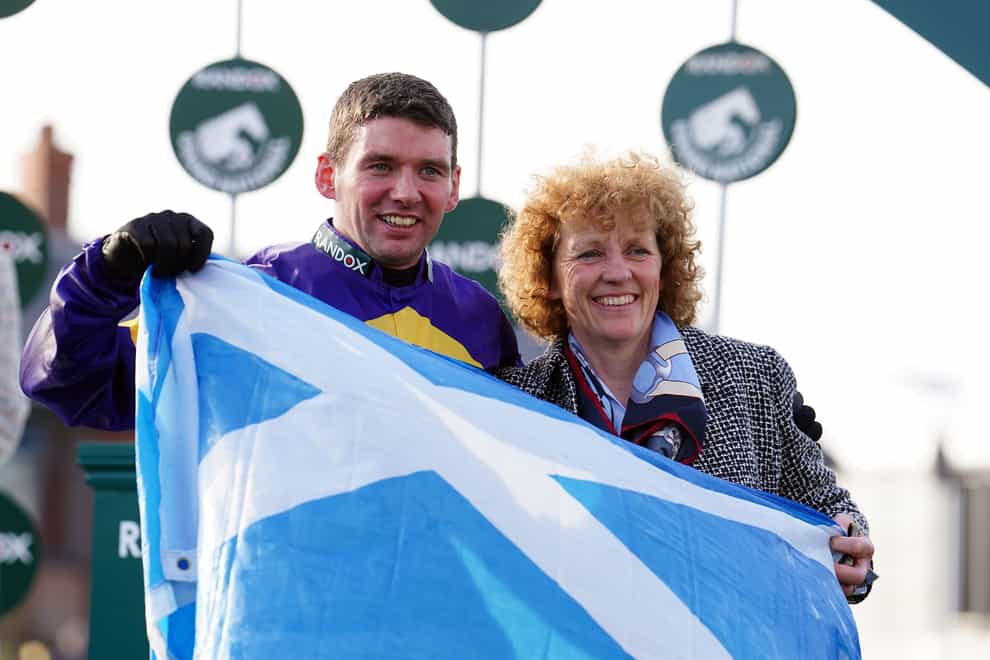 Derek Fox and Lucinda Russell after winning the Grand National with One For Arthur (David Davies/The Jockey Club)