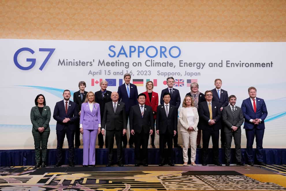 G7 ministers on climate, energy and environment pose for a photo in Sapporo, northern Japan (Hiro Komae/AP)