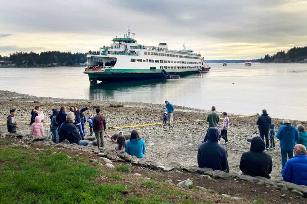 The ferry Walla Walla has run aground in Rich Passage near Bainbridge Island west of Seattle (Mike Reicher/The Seattle Times via AP)