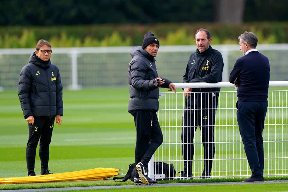 Cristian Stellini with Fabio Paratici at Tottenham’s training ground (Joe Giddens/PA)