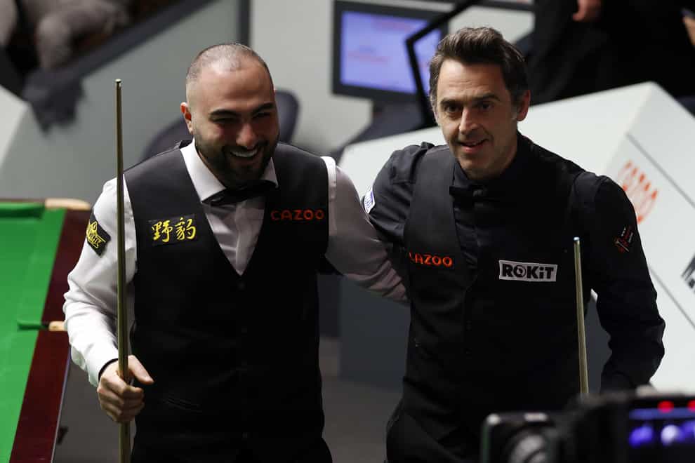 Ronnie O’Sullivan and Hossein Vafaei were all smiles after their so-called grudge match (Richard Sellers/PA)