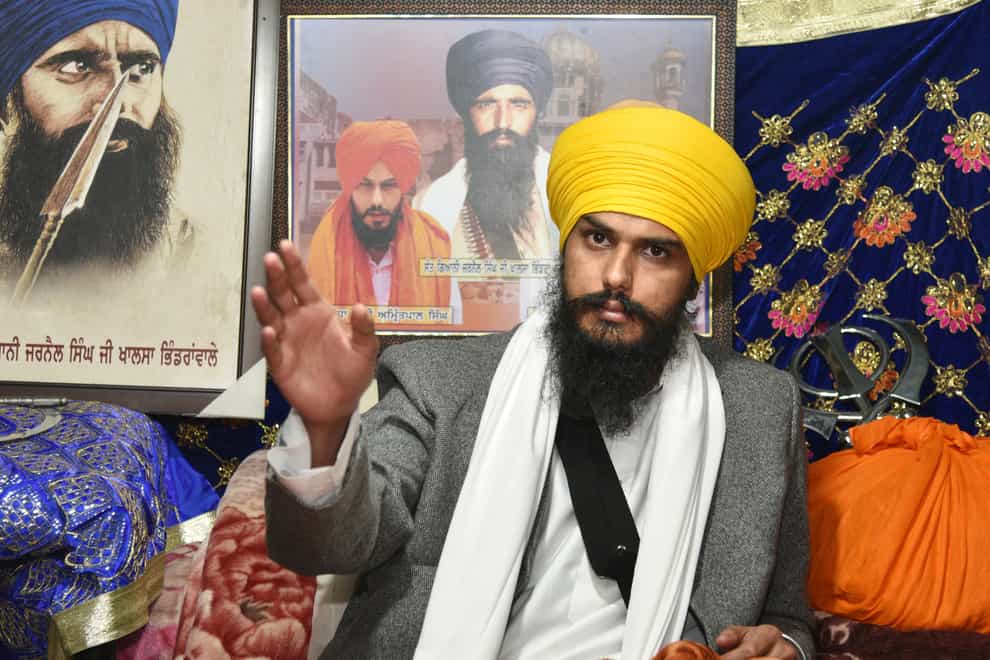 Sikh separatist leader Amritpal Singh, who has revived calls for secession of India’s northern Punjab state bordering a hostile Pakistan, has been arrested by Indian police after going on the run last month (Prabhjot Gill/AP)