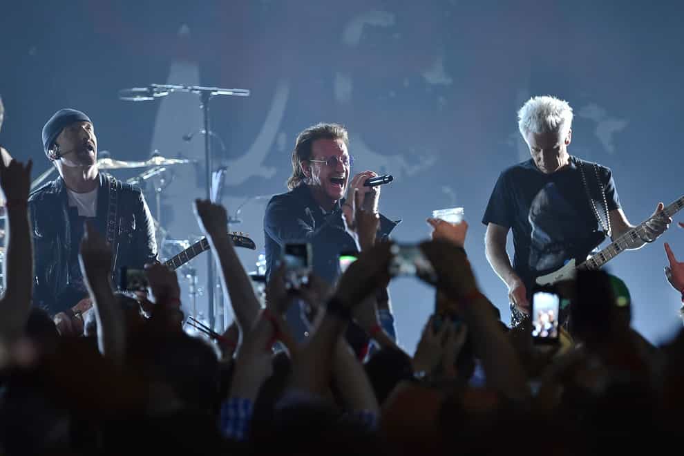 The Edge, Bono and Adam Clayton of U2 (Evan Agostini/Invision/AP)