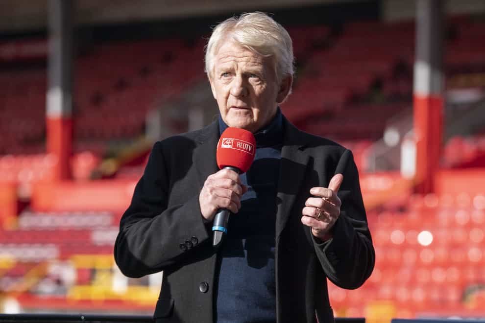 Former player Gordon Strachan speaks during the unveiling of the Sir Alex Ferguson statue, designed by sculptor Andy Edwards at Pittodrie, Aberdeen. Picture date: Friday February 25, 2022.