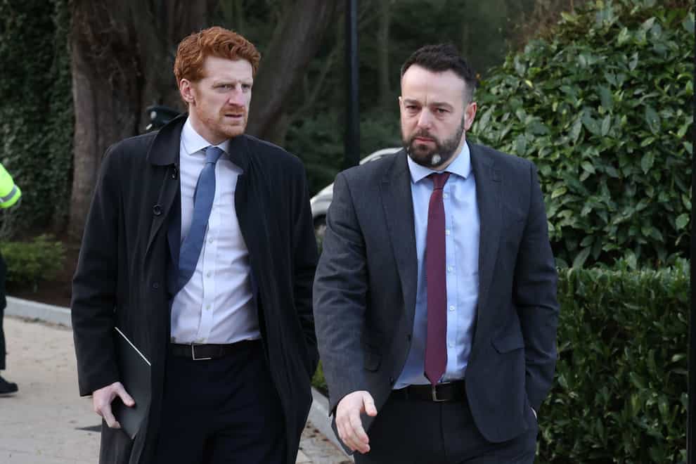 SDLP leader Colum Eastwood (right) and party colleague Matthew O’Toole arrive at the Culloden Hotel in Belfast, where Prime Minister Rishi Sunak is holding talks with Stormont leaders over the Northern Ireland Protocol. Picture date: Friday February 17, 2023.