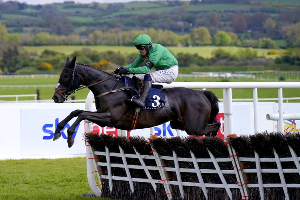 Echoes In Rain ridden by jockey Paul Townend jumps the last on their way to winning the Coolmore N.H. Sires Mogul Irish EBF Mares Champion Hurdle during day five of the Punchestown Festival (Niall Carson/PA)