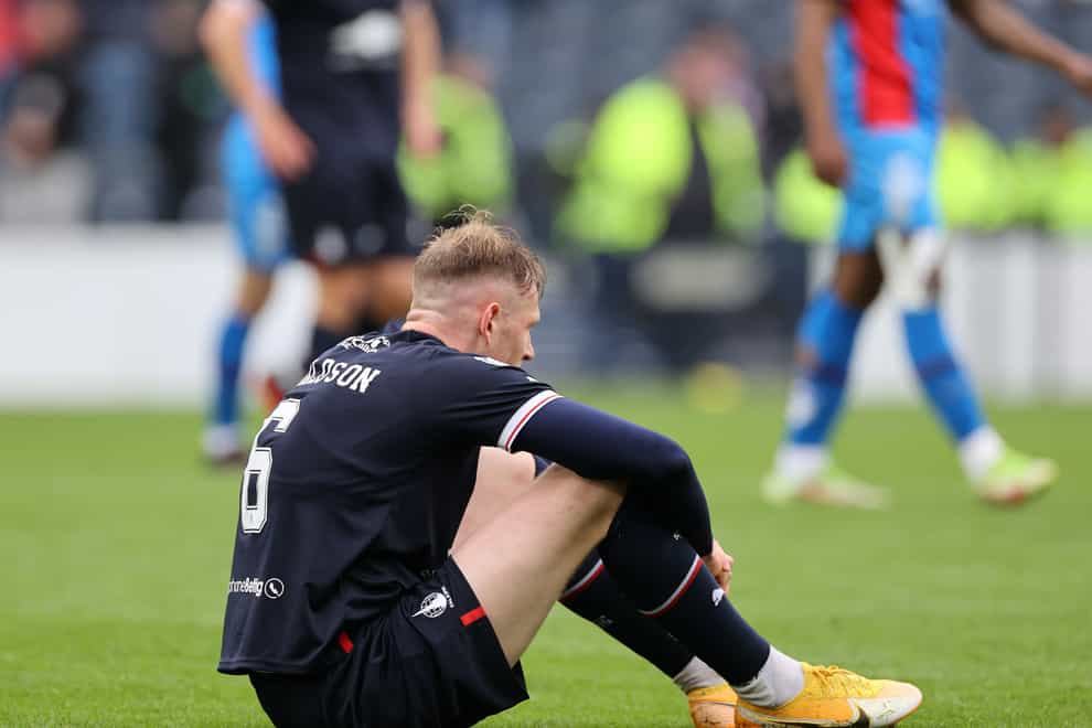 Falkirk’s Coll Donaldson sits dejected after the Scottish Cup semi-final defeat by Inverness (Steve Welsh/PA)