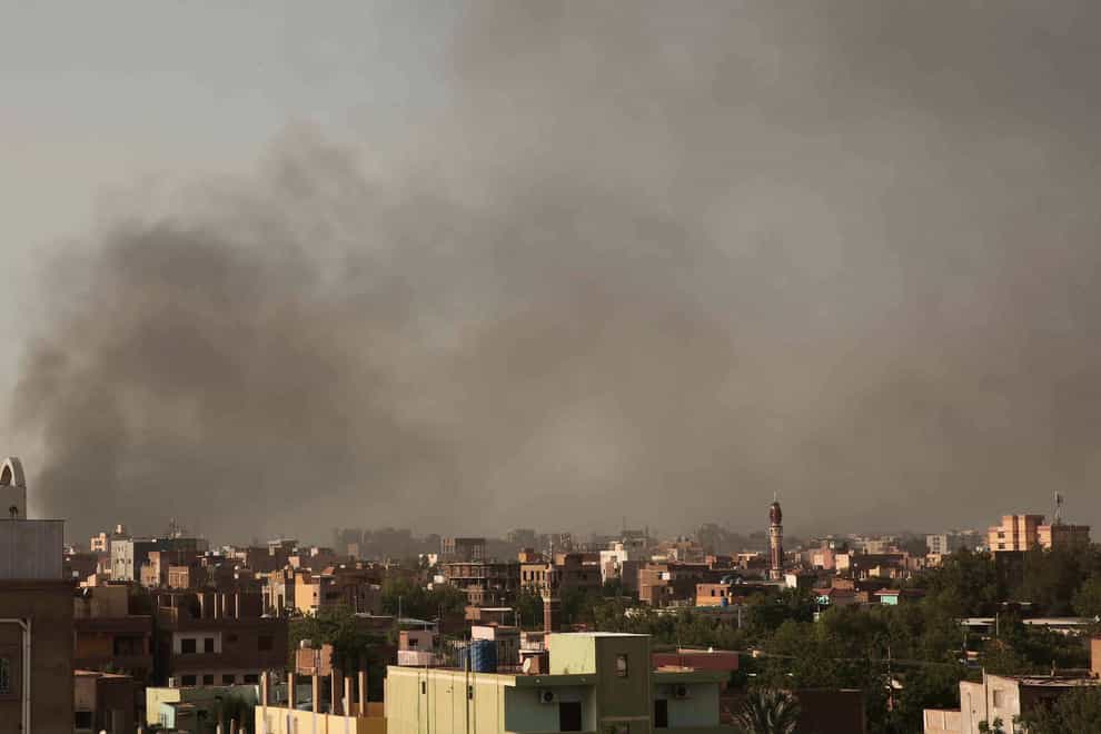 Smoke rises in Khartoum, Sudan on Saturday (Marwan Ali/AP)