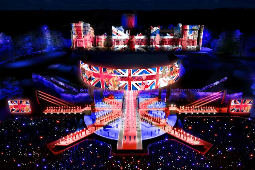The Coronation Concert will take place on a stage in the shame of the Union flag (BBC Studios/PA)