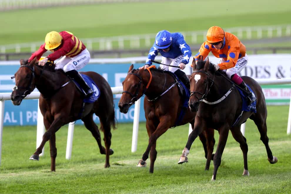 Sunset Shiraz (centre), here finishing third at the Curragh, heads to Nottingham on Tuesday (Brian Lawless/PA)