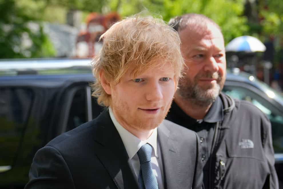 Recording artist Ed Sheeran arrives at New York Federal Court as proceedings continue in his copyright infringement trial (John Minchillo/AP)
