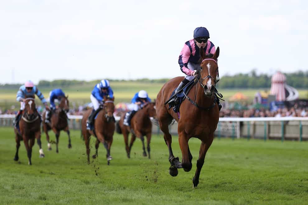 Via Sistina ridden by Jamie Spencer coming home to win the Howden Dahlia Stakes on day three of The QIPCO Guineas Festival at Newmarket Racecourse. Picture date: Sunday May 7, 2023. (Nigel French/PA)