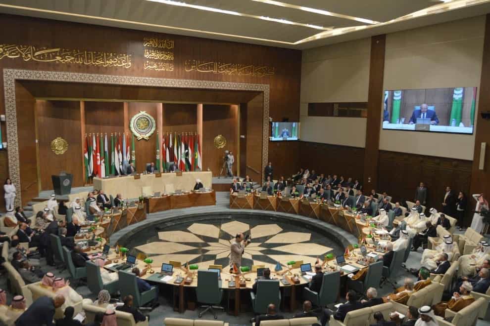 Delegates and foreign ministers of member states convene at the Arab League headquarters in Cairo (Egyptian Ministry of Foreign Affairs via AP)