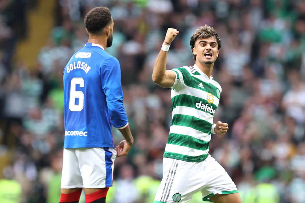 Jota celebrates one of his goals against Rangers (PA)