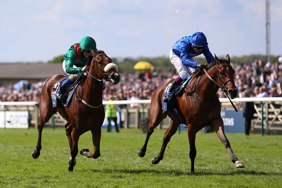 Mawj and Oisin Murphy (right) coming home to win the Qipco 1000 Guineas Stakes on day three of The QIPCO Guineas Festival at Newmarket Racecourse. Picture date: Sunday May 7, 2023.