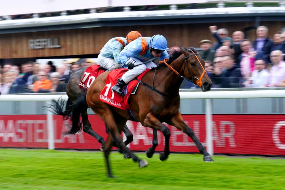 Ziggy’s Phoenix ridden by jockey Ryan Moore (right) on their way to winning the Caa Stellar Lily Agnes Conditions Stakes during the Boodles May Festival City Day at Chester Racecourse. Picture date: Wednesday May 10, 2023.