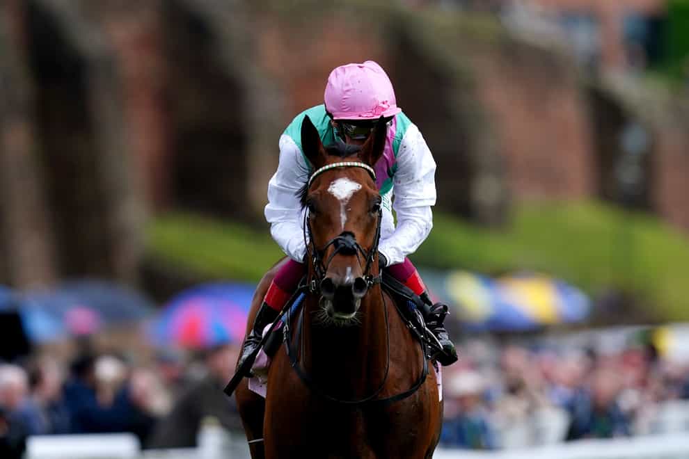 Arrest ridden by jockey Frankie Dettori on their way to winning the Boodles Chester Vase Stakes during the Boodles May Festival City Day at Chester Racecourse. Picture date: Wednesday May 10, 2023.