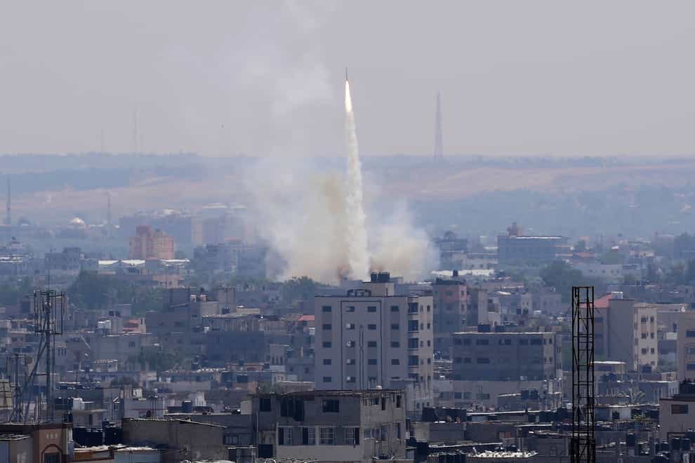 Rockets are launched from the Gaza Strip towards Israel, in Gaza City, on Wednesday, May 10, 2023 (Adel Hana/AP/PA)