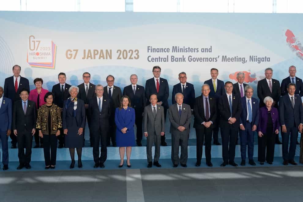 G7 finance ministers and central bank governors with invited non-G7 countries’ counterparts in Niigata (AP)