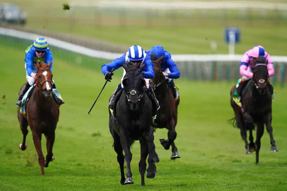 Mutasaabeq ridden by Jim Crowley (second left) on their way to winning the bet365 Mile on day one of The QIPCO Guineas Festival at Newmarket Racecourse. Picture date: Friday May 5, 2023. (David Davies/PA)