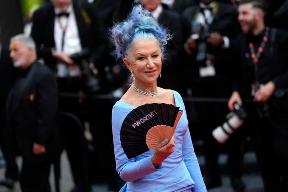 Helen Mirren debuted a shock of blue hair at Cannes (Scott Garfitt/AP)