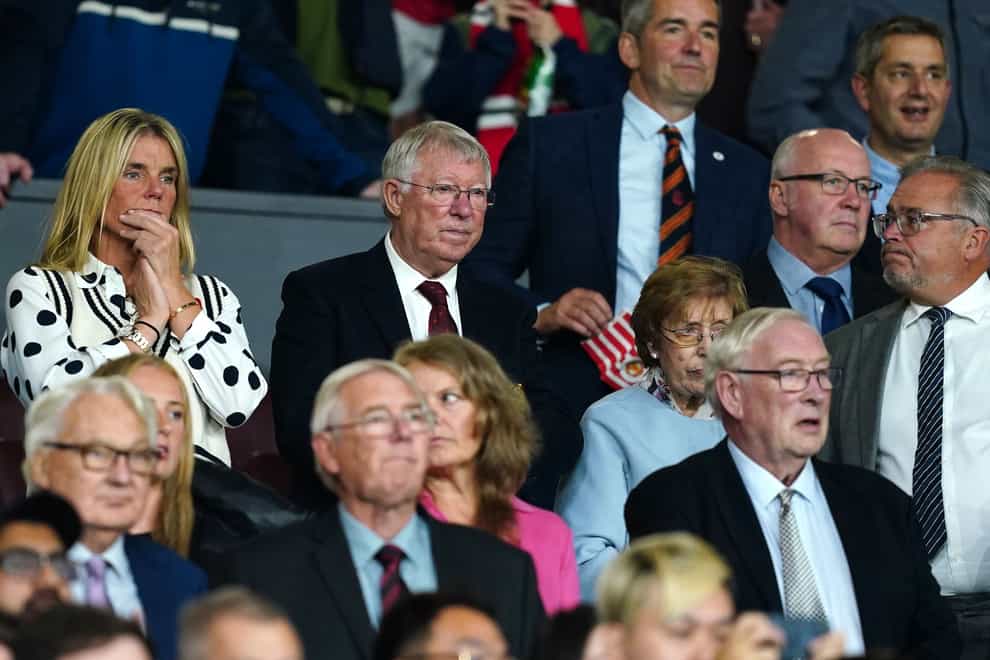 Sir Alex Ferguson, centre, has watched Manchester United fail to live up to his achievements in the decade since his retirement (Martin Rickett/PA)