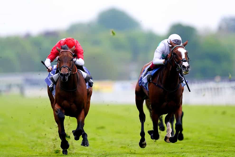Free Wind ridden by jockey Frankie Dettori (right) on their way to winning the Al Basti Equiworld Dubai Middleton Fillies’ Stakes on day two of the Dante Festival 2023 at York Racecourse. Picture date: Thursday May 18, 2023. (Mike Egerton/PA)