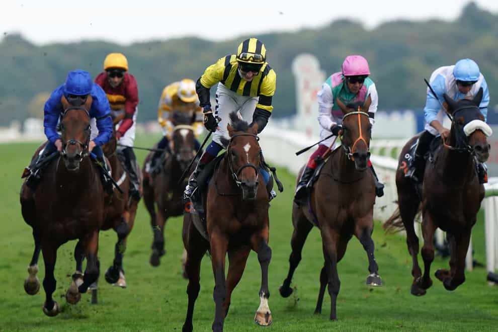 Eldar Eldarov ridden by David Egan (centre) on their way to winning the Cazoo St Leger Stakes at Doncaster Racecourse. Picture date: Sunday September 11, 2022. (Tim Goode/PA)