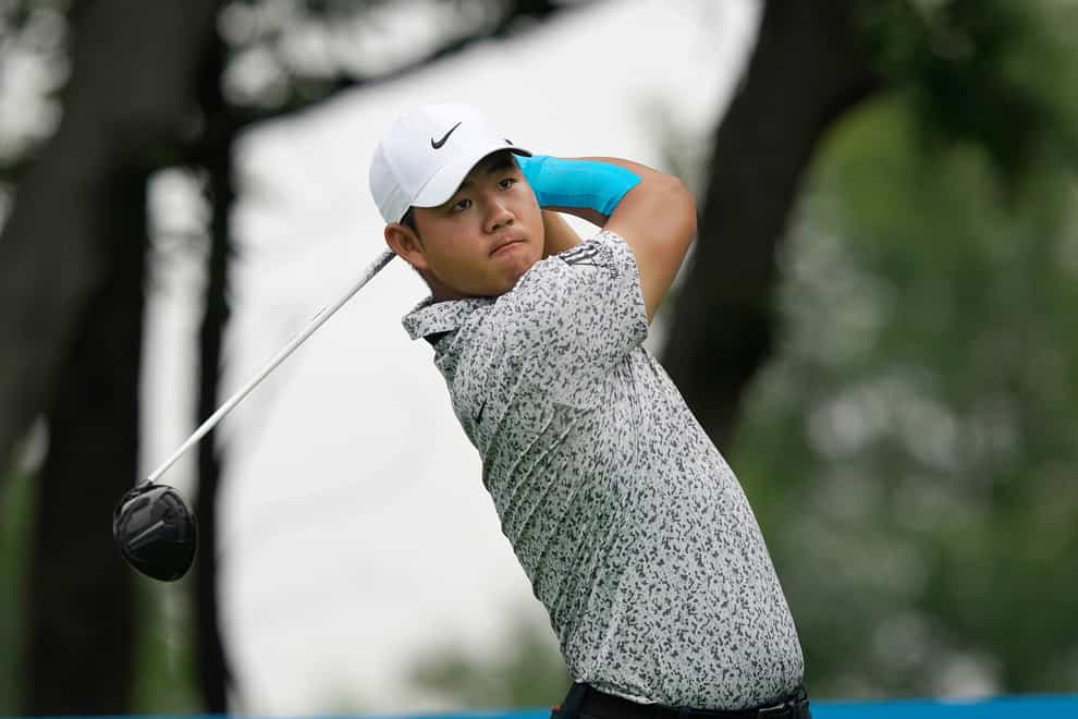 Tom Kim made an unwanted splash on day one of the US PGA Championship (LM Otero/AP)