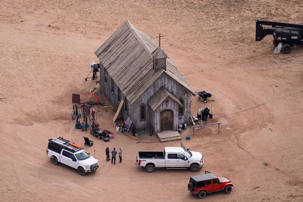 Aerial photo shows the Bonanza Creek Ranch set of Rust in Santa Fe, New Mexico (Jae C Hong/AP)