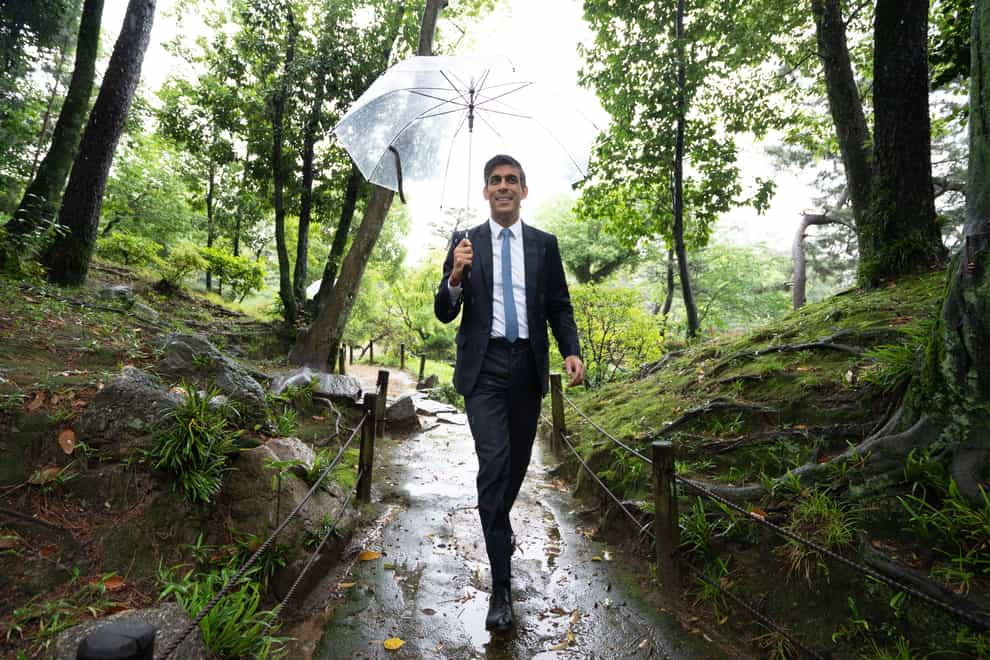 Prime Minister Rishi Sunak went to the Shukkeien Garden (Stefan Rousseau/PA)
