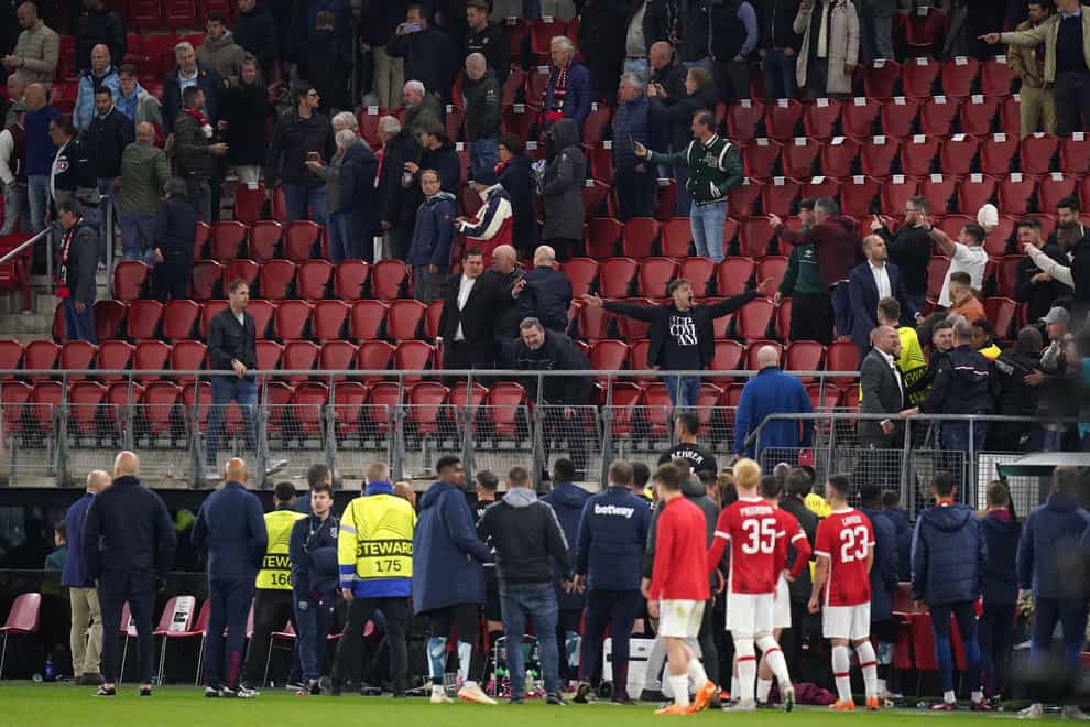 Dutch police say there have been no arrests following the crowd trouble at the end of West Ham’s Europa Conference League semi-final at AZ Alkmaar (Adam Davy/PA)