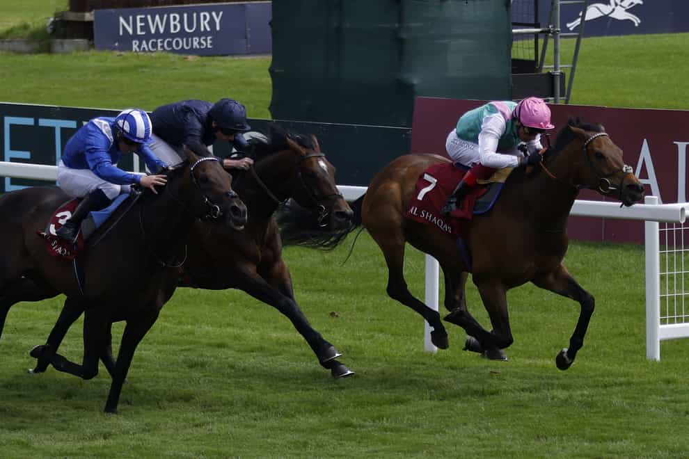 Haskoy and Frankie Dettori (right) get up to win at Newbury (Steven Paston/PA)