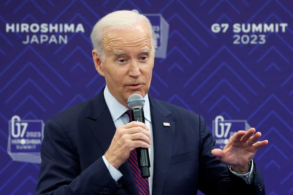 US President Joe Biden speaks during a news conference following the G7 summit (Kiyoshi Ota/Bloomberg/ AP