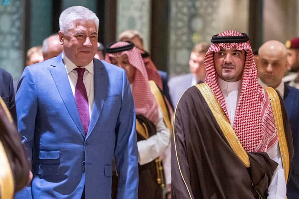 Vladimir Kolokoltsev meets prince Abdulaziz bin Saud in Riyadh (Saudi Press Agency/AP)