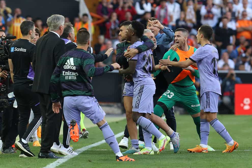 Real Madrid’s Vincius Junior was subjected to alleged racist chants on Sunday (Alberto Saiz/AP)