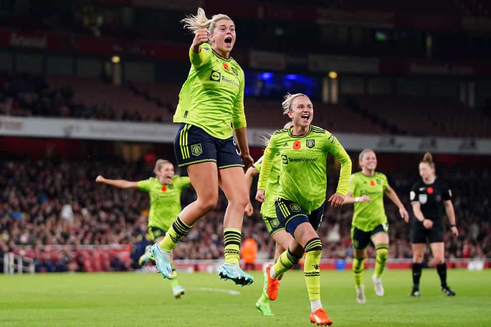 Alessia Russo celebrates her late winner at the Emirates (Zac Goodwin/PA)