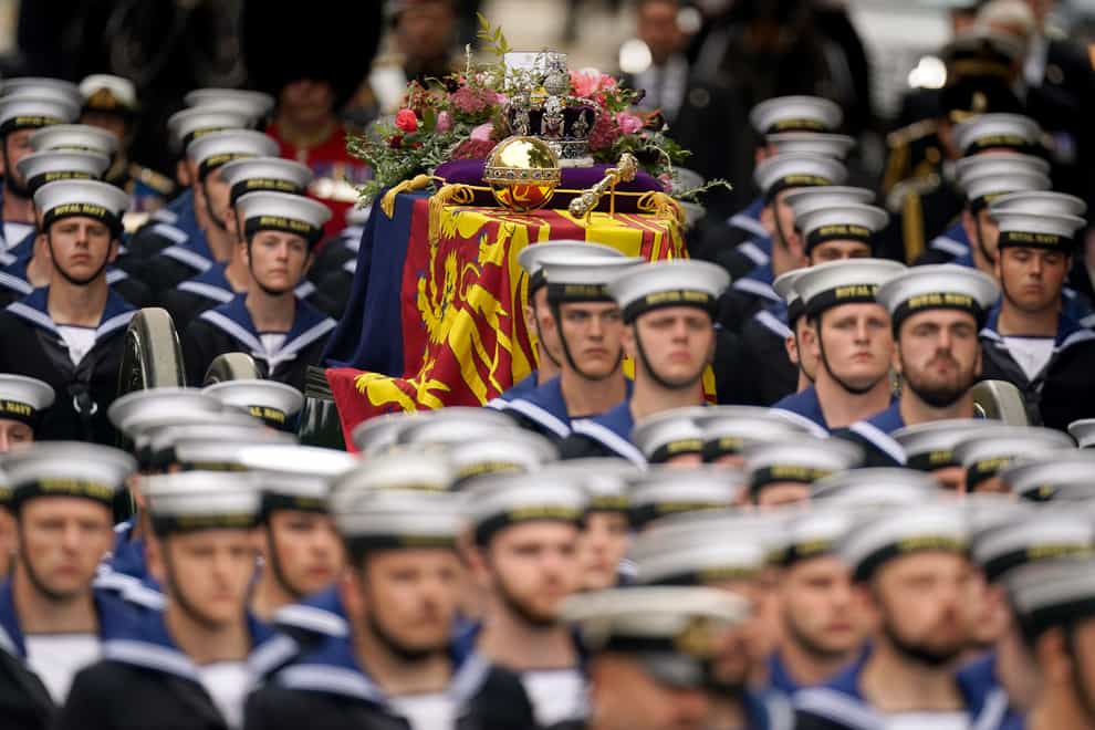Royal Naval personnel with the late Queen’s coffin (Andrew Milligan/PA)