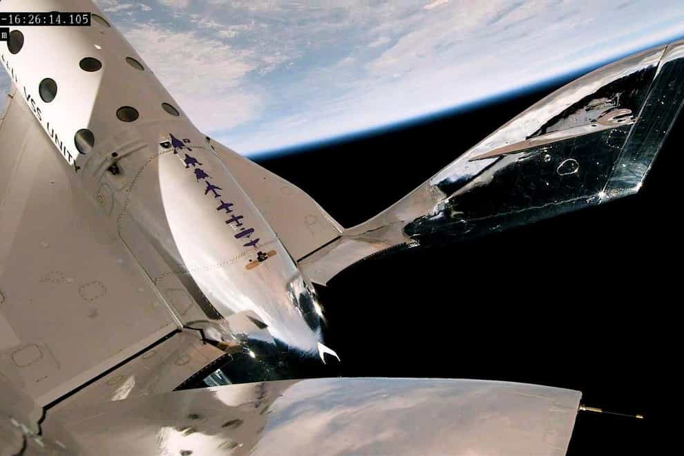 Earth viewed from from Virgin Galactic’s rocket plane as it reaches an altitude of more than 54 miles during a test flight (Virgin Galactic via AP)