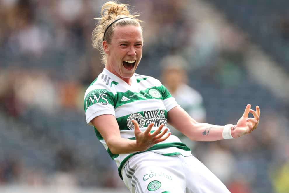 Celtic’s Claire O’Riordan celebrates scoring their side’s second goal against Rangers (Steve Welsh/PA)