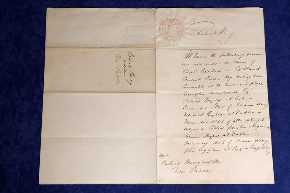 A rare Royal Pardon believed to have been issued by Queen Victoria is set to go under the hammer in Belfast (Bloomfield Auctions/PressEye/PA)