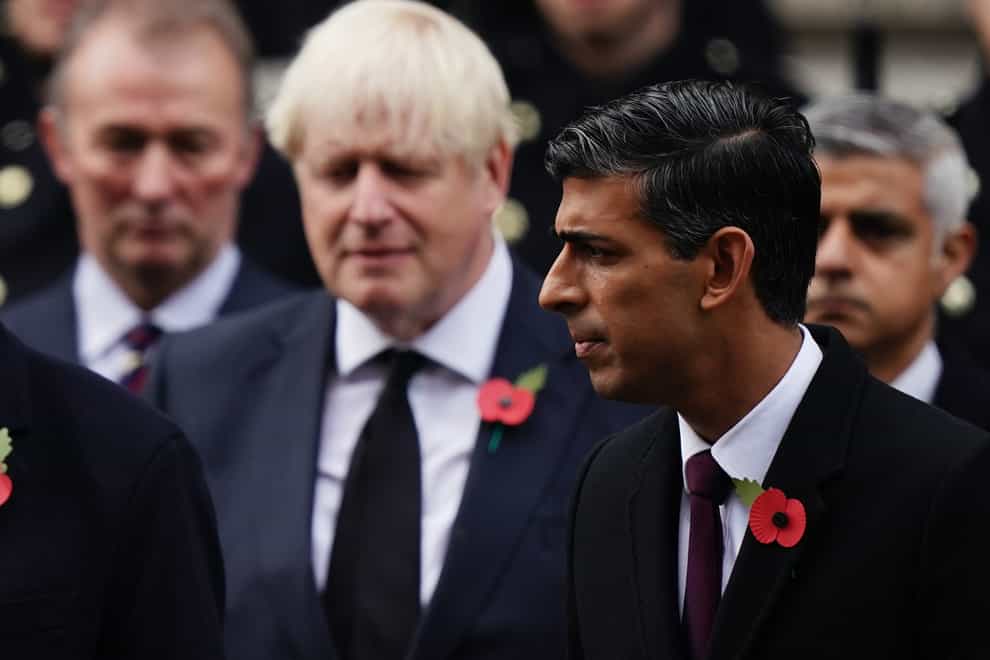 Former prime minister Boris Johnson and Prime Minister Rishi Sunak during the Remembrance Sunday service (Aaron Chown/PA)