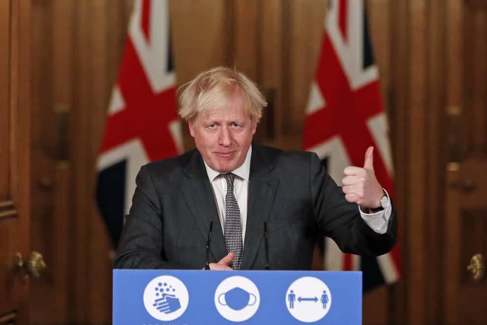 Boris Johnson speaking at a press conference in 10 Downing Street (Heathcliff O’Malley/Daily Telegraph/PA)