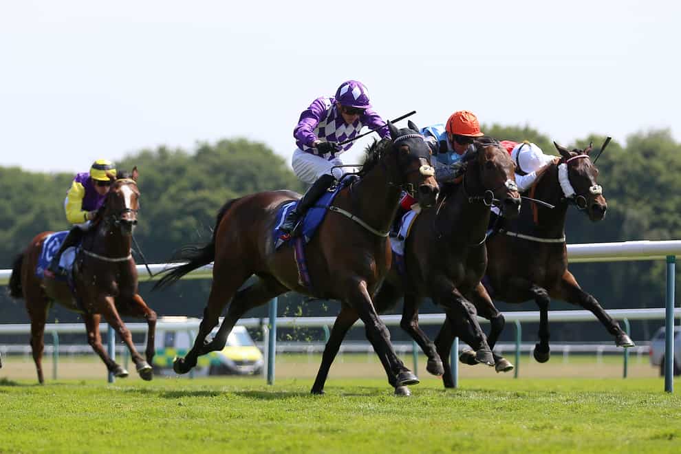Raatea (third right) and James Doyle on their way to victory at Haydock (Nigel French/PA)