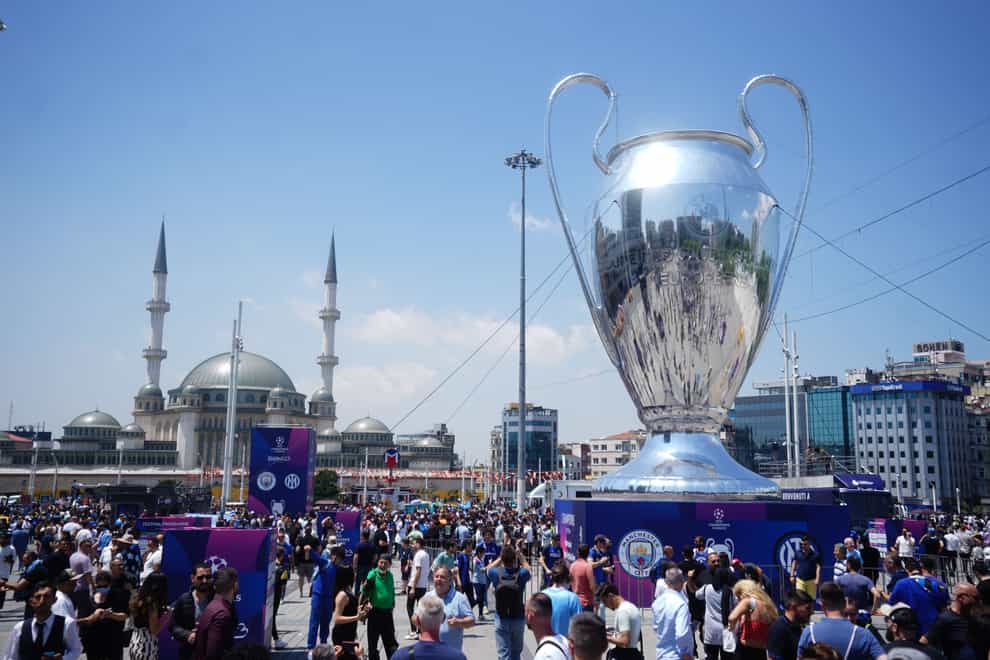Fans gather in Taksim Square, central Istanbul, ahead of the Champions League final (James Manning/PA).