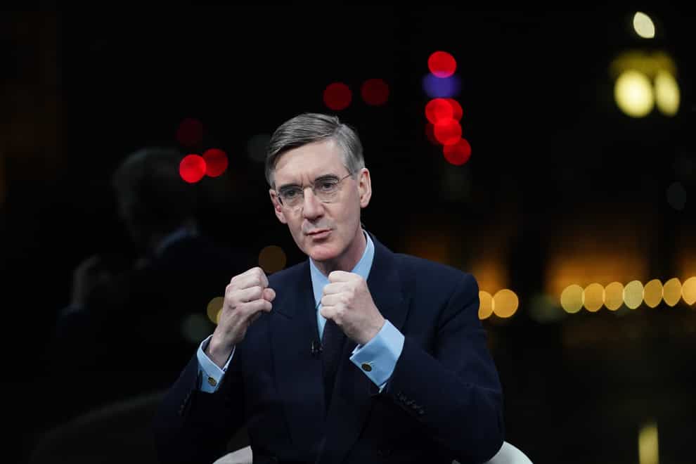Jacob Rees-Mogg in the studio at GB News (Stefan Rousseau/PA)