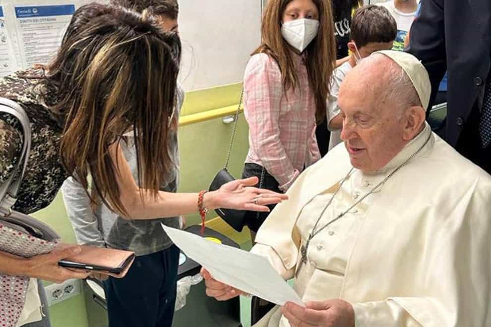 Pope Francis visits the paediatric oncology ward of the Agostino Gemelli University Polyclinic in Rome (Vatican Media via AP/PA)