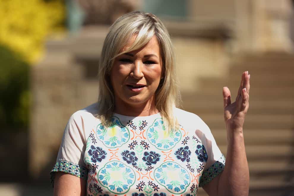 Sinn Fein vice president Michelle O’Neill at Stormont Castle, in Belfast, where she met the head of the Northern Ireland Civil Service, Jayne Brady (Liam McBurney/PA)