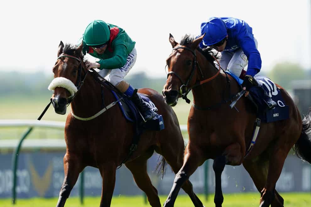 Mawj and Oisin Murphy (right) coming home to win the Qipco 1000 Guineas Stakes on day three of The QIPCO Guineas Festival at Newmarket Racecourse. Picture date: Sunday May 7, 2023.