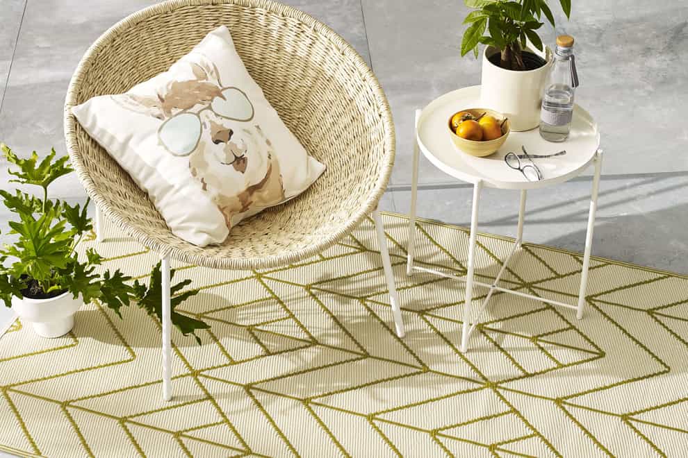 Handout photo of the Fab Hab Sydney Outdoor Rug in Gold and Cream, from Cuckooland (Cuckooland/PA)